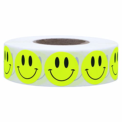 Hybsk 1 Inch Fluorescent Green Smiley Face Stickers Happy Face Stickers Adhesive Labels Total 1,000 Per Roll