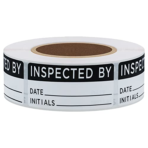 Hybsk White and Black Inspected by Labels for Inventory 1 x 2 Inch Rectangle 500 Adhesive Stickers On A Roll