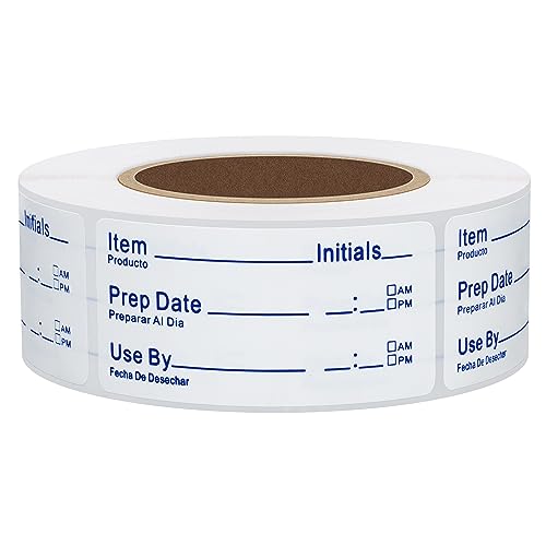 Hybsk 1 x 2 Inch Shelf Life Labels for Food Rotation Use by Food Preparation Stickers Prep Date Total 500 Labels Per Roll