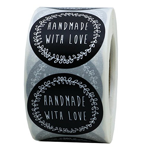 Hybsk 1.5" Inch Round Handmade Stickers with Black Font Total 500 Adhesive Labels Per Roll