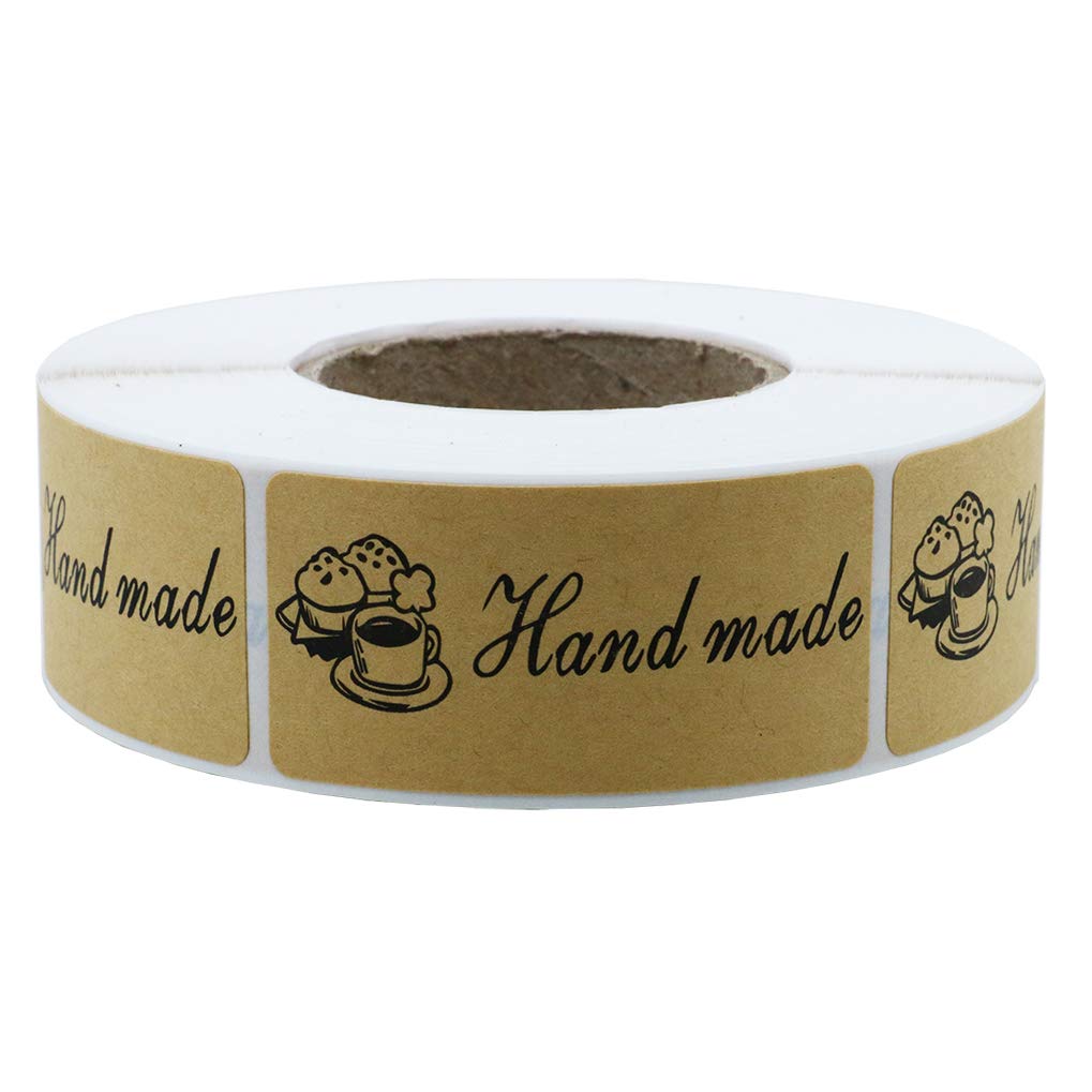 Hybsk 1"x 2" Kraft Handmade Stickers Rectangle Total 500 Labels on a Roll