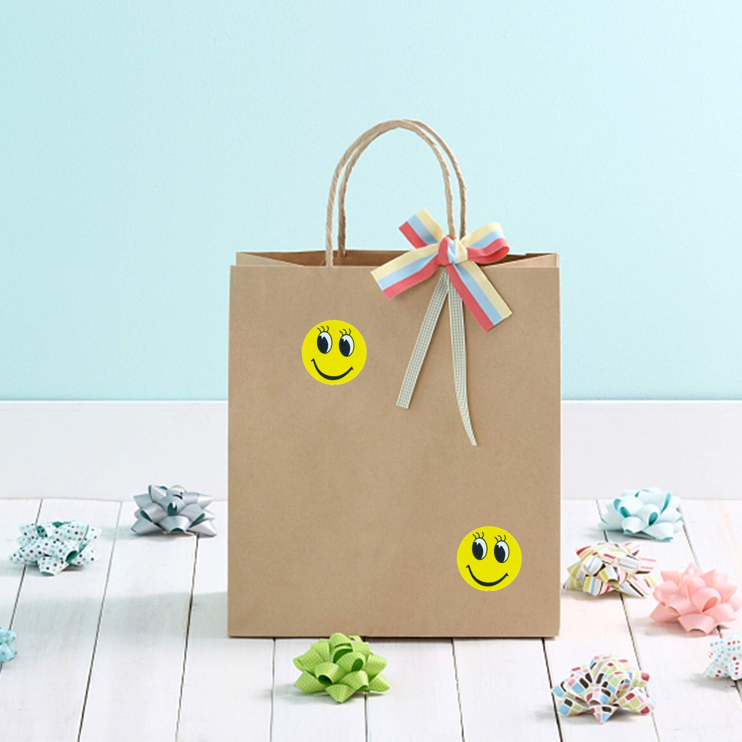 Hybsk 1" Round Yellow Happy Face with Eyelash Happy Stickers Circle Teacher Labels 1,000 Total per Roll