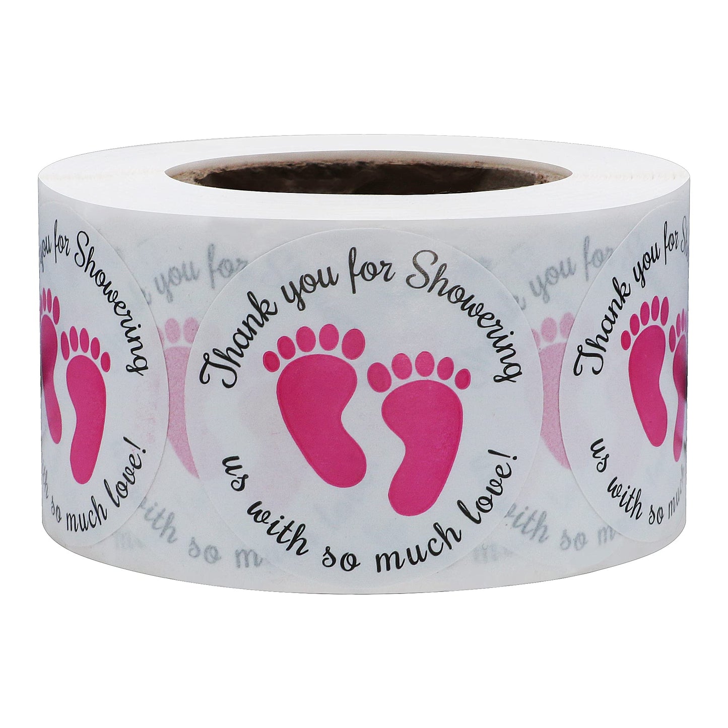 Hybsk 1.5 Inch Round Baby Shower Stickers, Thank You for Showering Us with So Much Love Blue Foot Print Total 500 Labels Per Roll