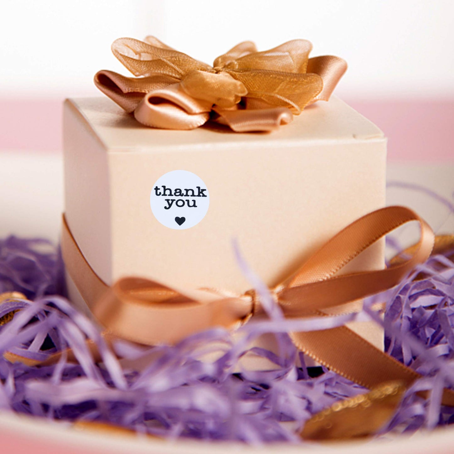 Hybsk 1 Inch Round Thank You Stickers with Black Heart 1,000 Adhesive Labels Per Roll (Black Heart)