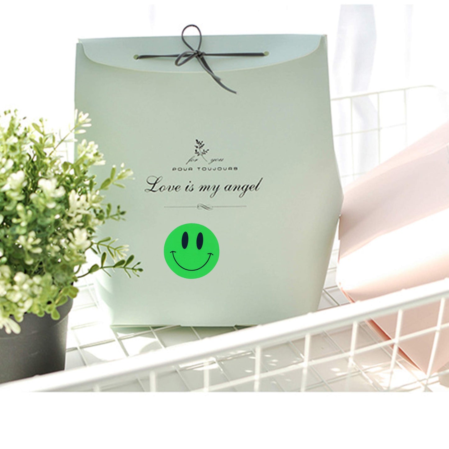 Hybsk Green Smiley Face Happy Stickers 1 inch Round Circle Teacher Labels 1,000 Total Per Roll (Green)