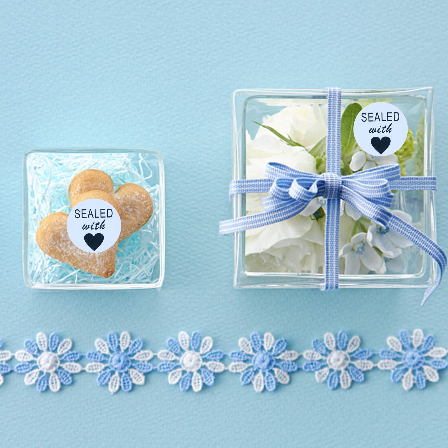 Hybsk White Circle with Black Sealed with Heart Stickers 1.5 inch Total 500 Labels on a Roll