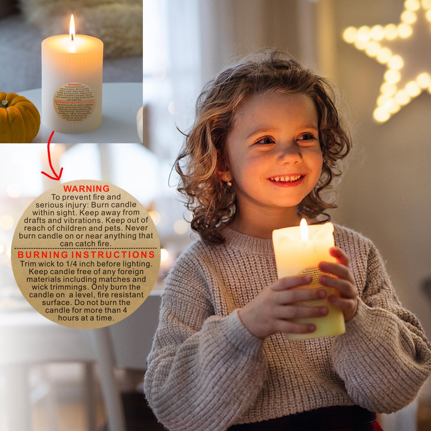 HYBSK 1.5 Inch Kraft Candle Warning Labels Safety Stickers for Candle Making DIY Candle Jars Tins and Votives 500 pcs per Roll