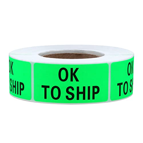 Hybsk OK to Ship Stickers 1 x 2 inch Fluorescent Green Labels 500 Per Roll