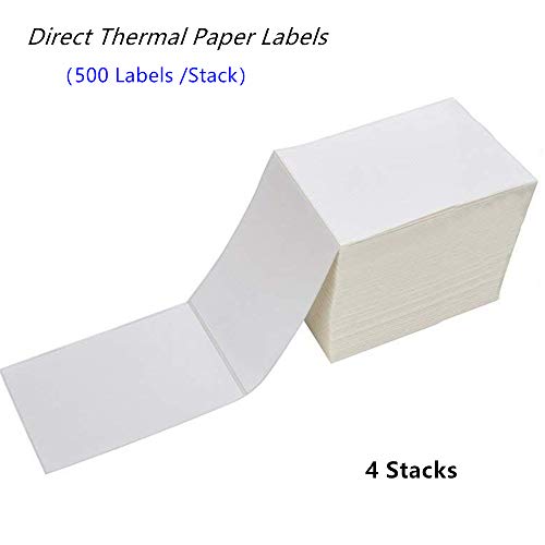 Hybsk Fanfold 4" x 6" Direct Thermal Address & Shipping Labels UPS, USPS, FedEx,DHL Compatible for Zebra, Eltron, Neatoscan,Rollo (4 Stacks)