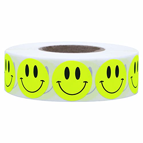 Hybsk 1 Inch Fluorescent Green Smiley Face Stickers Happy Face Stickers Adhesive Labels Total 1,000 Per Roll