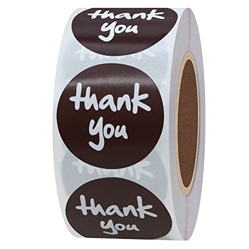 Hybsk 1.5" Round Brown Paper Thank You Stickers Adhesive Label 800 Per Roll (1 roll)