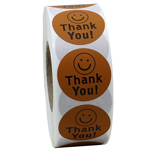 Hybsk 30MM Brown Round Thank You Smiley Face Happy Stickers Adhesive Labels (1 Roll)