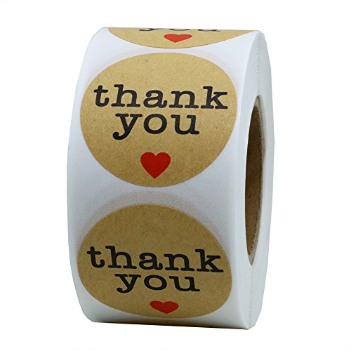 Hybsk 1.5" Round Brown Kraft Paper Thank You Stickers with Heart Adhesive Labels