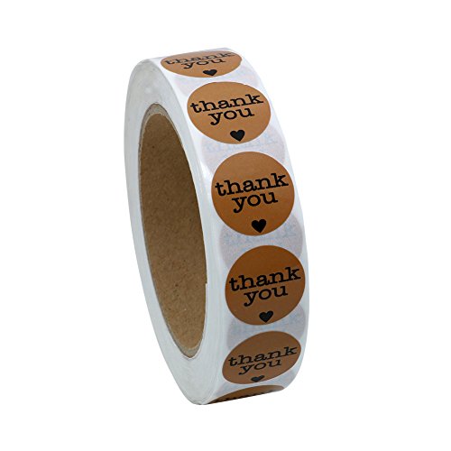 Hybsk Thank You Stickers with Black Heart 1 Inch Round 1,000 Adhesive Labels Per Roll