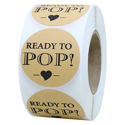 Hybsk 1.5 inch Kraft Baby Shower Stickers with Black Heart Labels for Popcorn 500 Labels per Roll