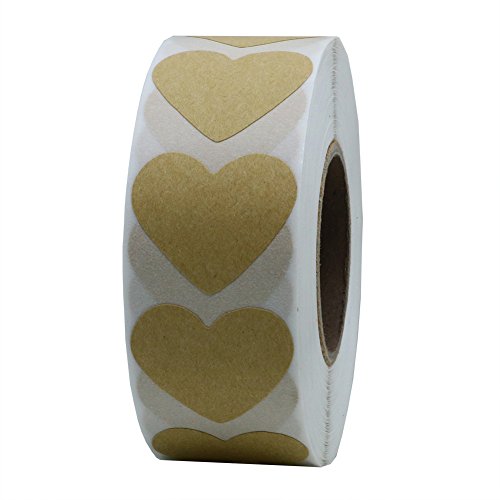Hybsk(TM) Natural Brown Kraft Labels 30mm Love Heart Stickers Adhesive Label 1,000 Per Roll