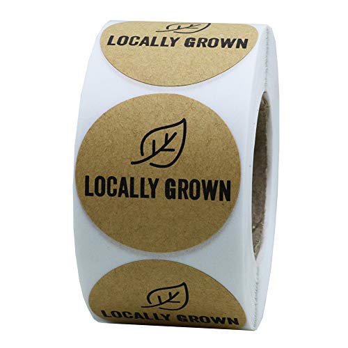 Hybsk Kraft Locally Grown Stickers Grown Local Labels 1.5" Round 500 Labels Per Roll