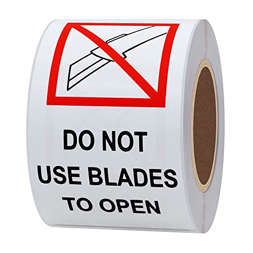 Hybsk 2"x4" Red and Black"Do Not Use Blades to Open" Warning Labels Stickers Total 200 Labels Per Roll