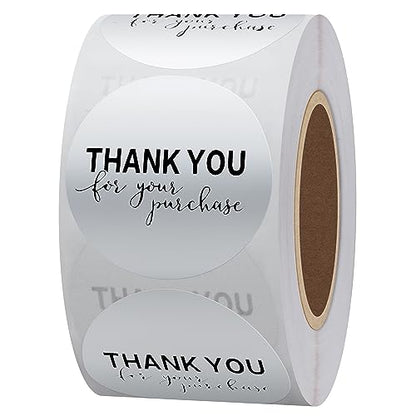 Hybsk Silver Foil Thank You for Your Purchase Stickers 1.5" Round 500 Labels per Roll