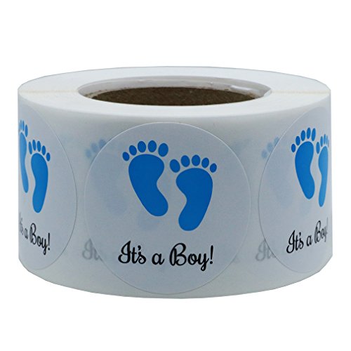 Hybsk 1.5 Inch Round It's a Boy! Stickers Baby Shower Stickers, Blue Foot Print Total 500 Labels Per Roll