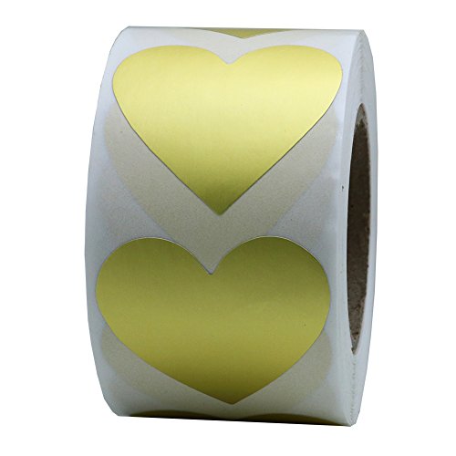 Hybsk 1.5" Gold Labels Love Heart Natural Paper Stickers Adhesive Label 500 Per Roll