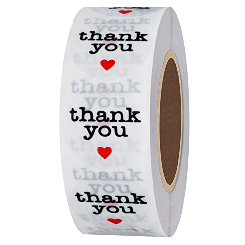 Hybsk Clear Circle Wafer Thank You Stickers with Red Heart 1 Inch Round 1,000 Adhesive Labels Per Roll