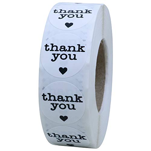 Hybsk Thank You Stickers with Black Heart 1 Inch Round 1,000 Adhesive Labels Per Roll