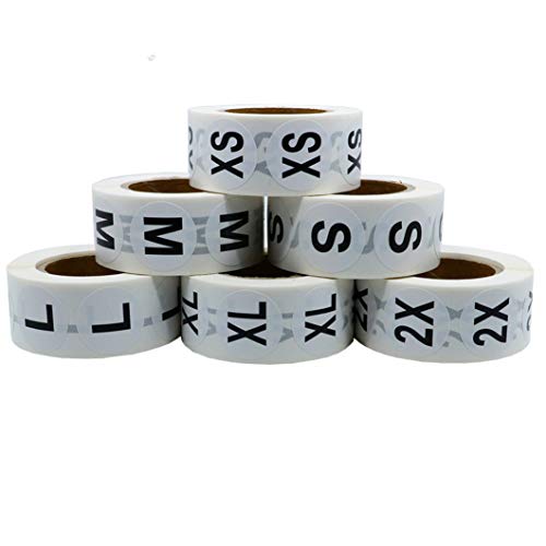 Hybsk White Clothing Size Stickers Adhesive Labels for Retail Apparel XS S M L XL 2X Total 6 Rolls