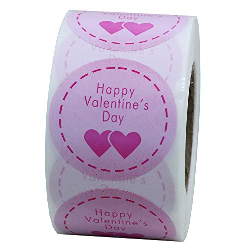 Hybsk Pink Happy Valentine’s Day Stickers Round Circle Party Favor Gift Labels Total 500 Per Roll