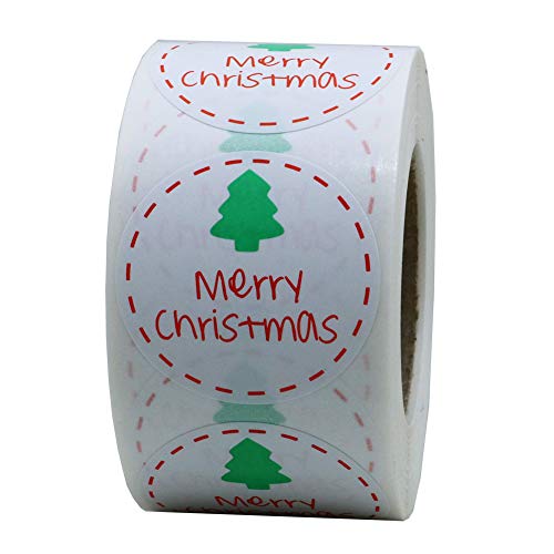 Hybsk Merry Christmas Stickers Christmas Tree 1.5 Inch Round Envelope Bag Seals Decorations Ornaments Party Supplies Total 500 Labels on a Roll