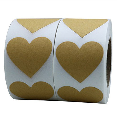 Hybsk 1.5“ Natural Brown Kraft Labels Love Heart Stickers Adhesive Label 500 Per Roll