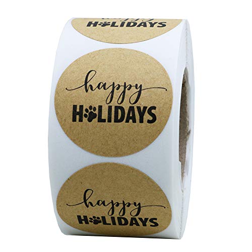 Hybsk Happy Holidays Sticker with Paw Print 1.5" Round Total 500 Dog Paw Print Christmas Stickers Per Roll