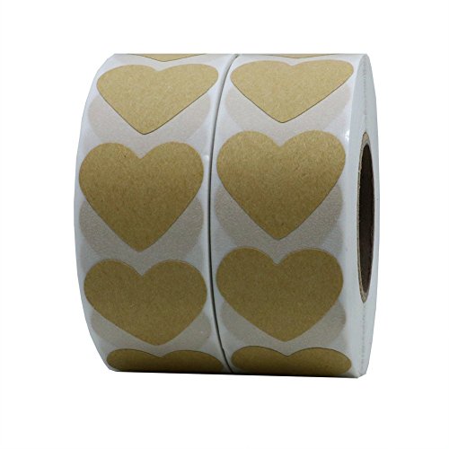Hybsk(TM) Natural Brown Kraft Labels 30mm Love Heart Stickers Adhesive Label 1,000 Per Roll