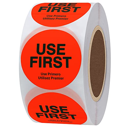 Hybsk 1.5 Inch Fluorescence"USE First" Stickers Restaurant Kitchen Food Service FIFO Label Total 500 Labels Per Roll