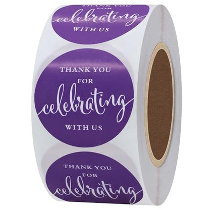 Hybsk Purple Thank You for Celebrating with Us Stickers 1.5" Round Total 500 Labels Per Roll