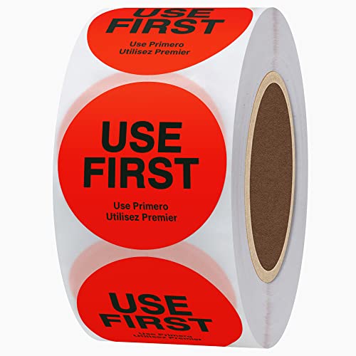 Hybsk Orange "USE First" Trilingual Removable Label 1.5 Inch Total 500 Labels Per Roll