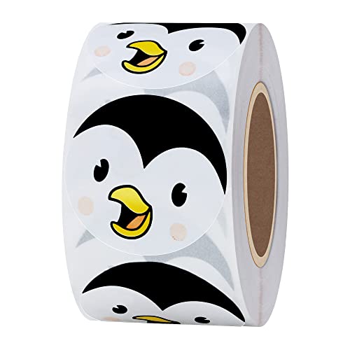 Hybsk Cute Penguin Face Smiley Face Stickers Animal Stickers 1.5" Round Total 500 Labels Per Roll