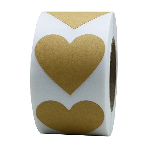 Hybsk 1.5“ Natural Brown Kraft Labels Love Heart Stickers Adhesive Label 500 Per Roll