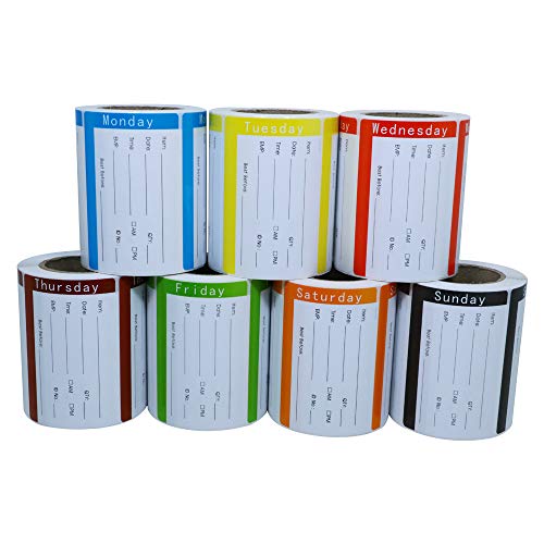 Hybsk 1 Set (7 Rolls, 1 per Day) of Day of The Week Labels (300 Labels per roll, 51mmx76mm)