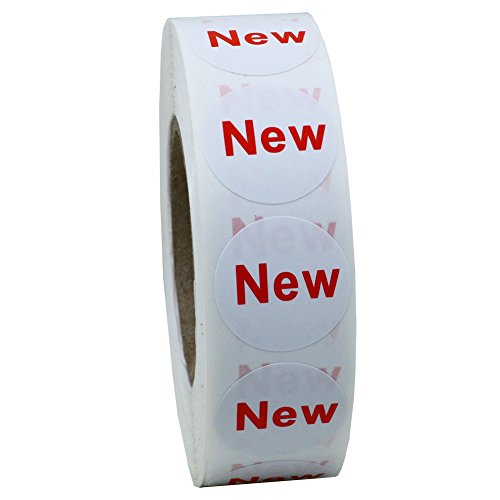 Hybsk 20mm White"New" Circle Dot Labels | Red"New" Imprint | Removable Adhesive Total 1,000 Labels Per Roll