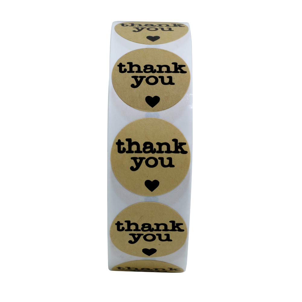 Hybsk Thank You Stickers with Black Heart 1 Inch Round 1,000 Adhesive Labels Per Roll (Kraft(Black Heart))