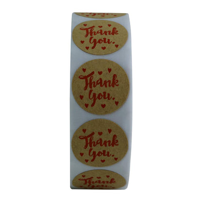 Hybsk Kraft Paper Thank You Stickers with Red Heart