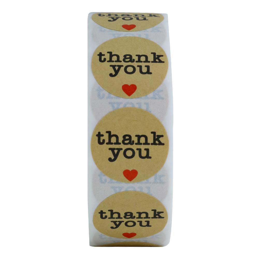 Hybsk Thank You Stickers with Black Heart 1 Inch Round 1,000 Adhesive Labels Per Roll (Kraft(red Heart))