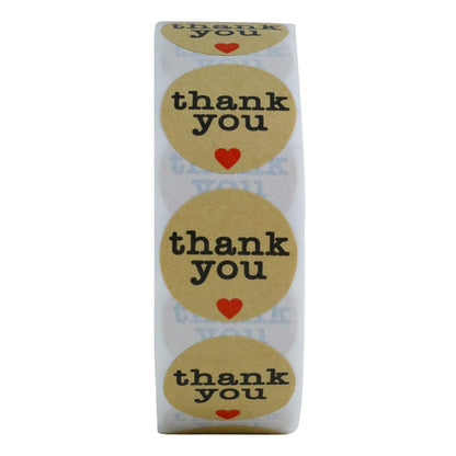 Hybsk Thank You Stickers with Black Heart 1 Inch Round 1,000 Adhesive Labels Per Roll (Kraft(red Heart))