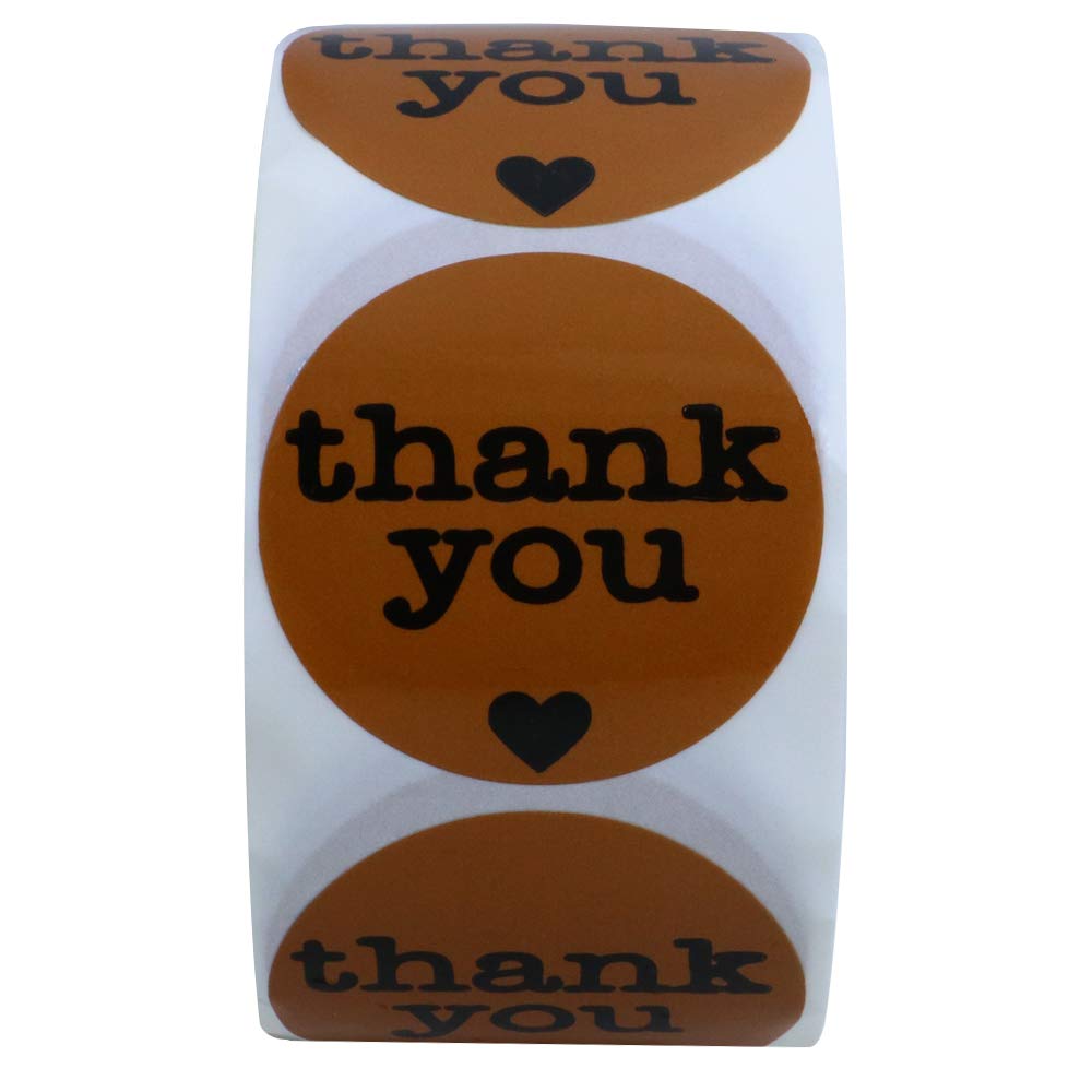 Hybsk 1.5" Round Brown Kraft Paper Thank You Stickers with Heart Adhesive Labels