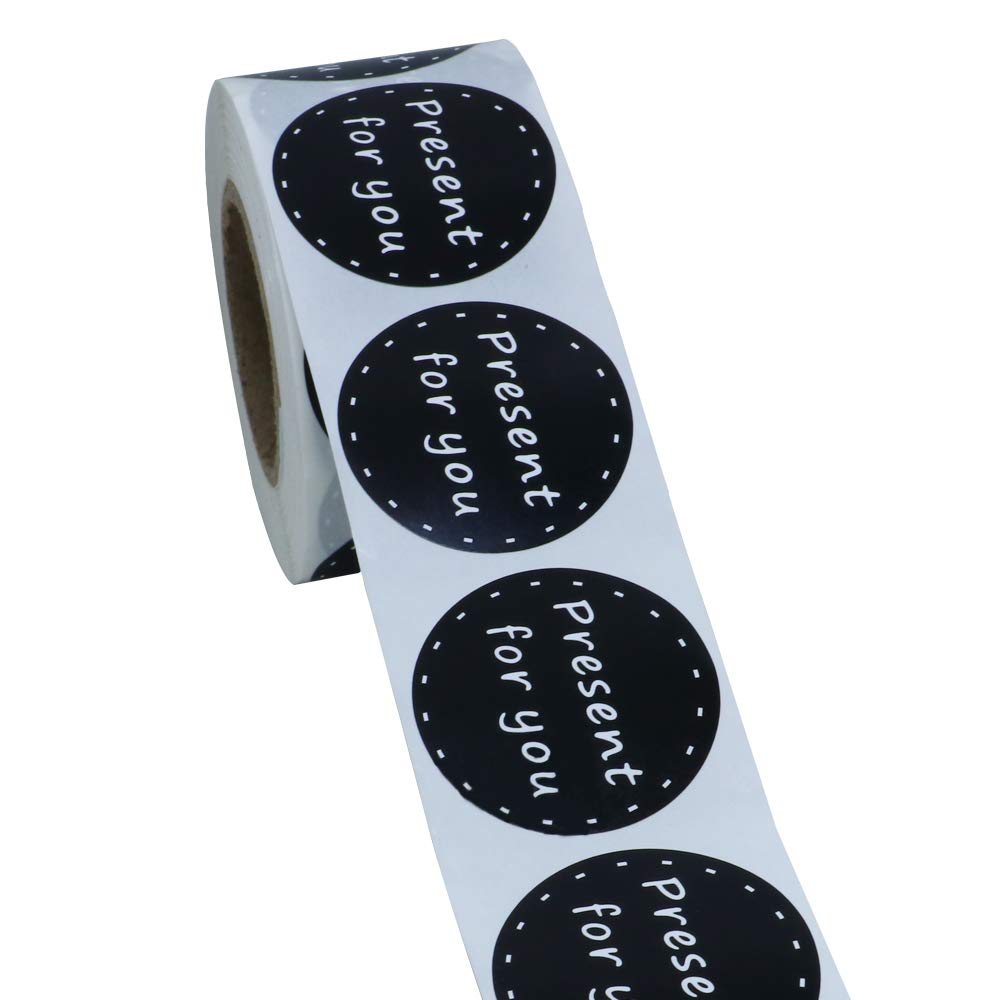 Hybsk 1.5 inch White Letter Present for You in Black with Dotted Line Stickers Total 500 Labels per Roll