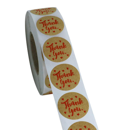 Hybsk Kraft Paper Thank You Stickers with Red Heart