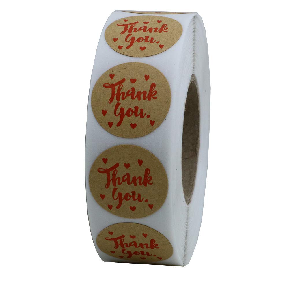 Hybsk Kraft Paper Thank You Stickers with Red Heart