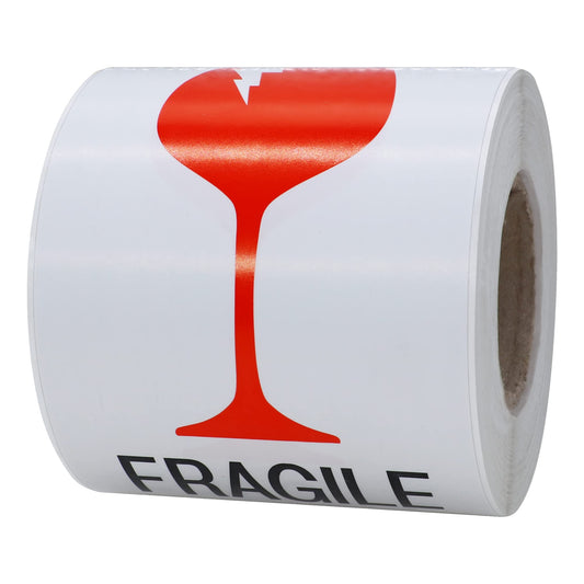 Hybsk 3 x 5 Fragile with Broken Glass Safe Handling Stickers for Shipping and Packing Warning Labels - 100 Adhesive Labels Per Roll