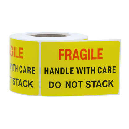 Hybsk 2x3 inch 300pcs Fragile Stickers for Shipping Moving Handle with Care Do Not Stack Yellow Warning Labels